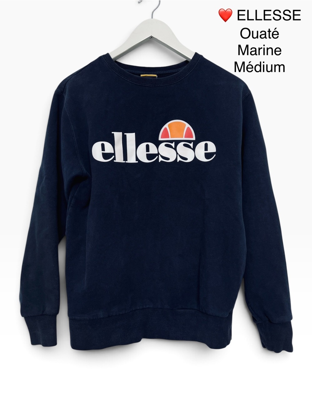 Ellesse Navy Sweatshirt with White Logo and Orange Accent
